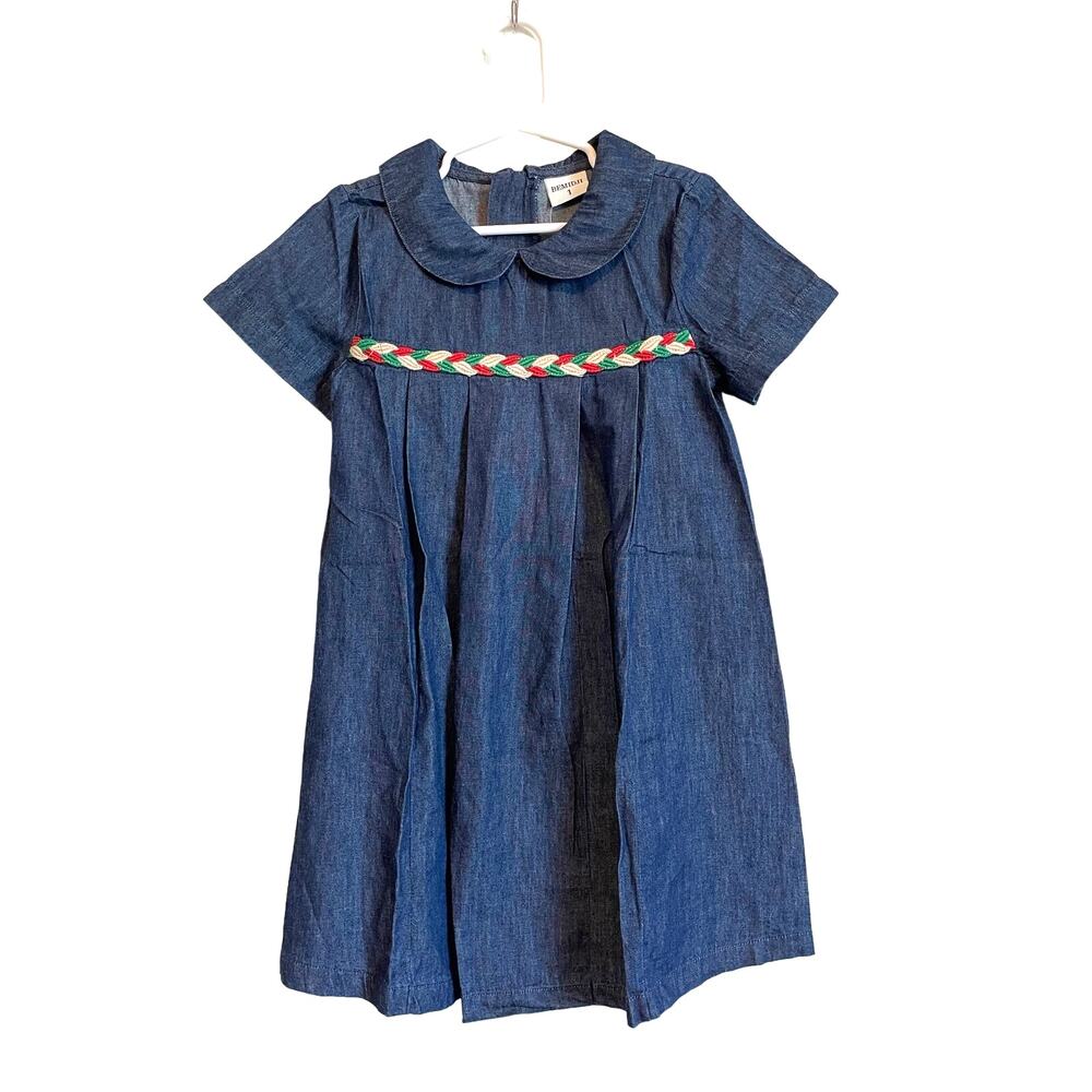 Bemidji chambray short sleeve dress blue denim collared pleated Size 1 US 12 mo